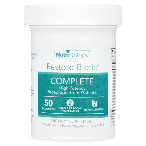 Nutricology, Restore-Biotic® Complete, 50 млрд КОЕ, 60 вегетарианских капсул с отсроченным высвобождением