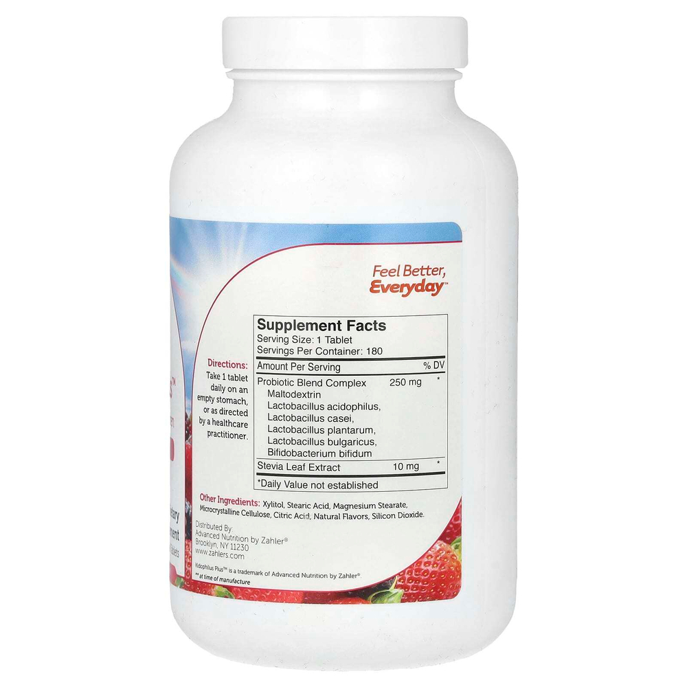 Zahler, Kidophilus Plus, пробиотик для детей, с ягодным вкусом, 1 млрд КОЕ, 180 жевательных таблеток