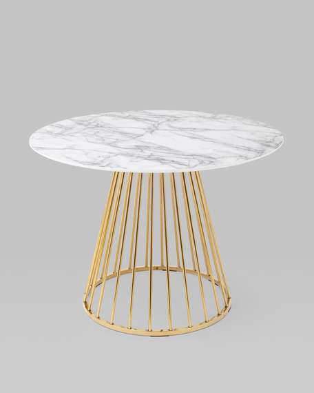 Стол Nels Ø110 см, белый мрамор, золотая ножка
