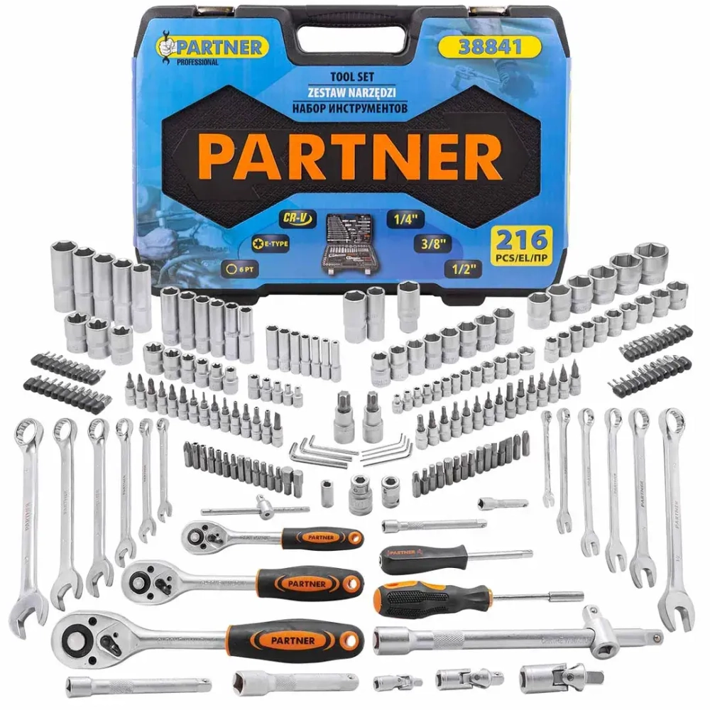 Набор инструментов 216пр. 1/4'', 3/8'', 1/2''(6гр.) Partner PA-38841