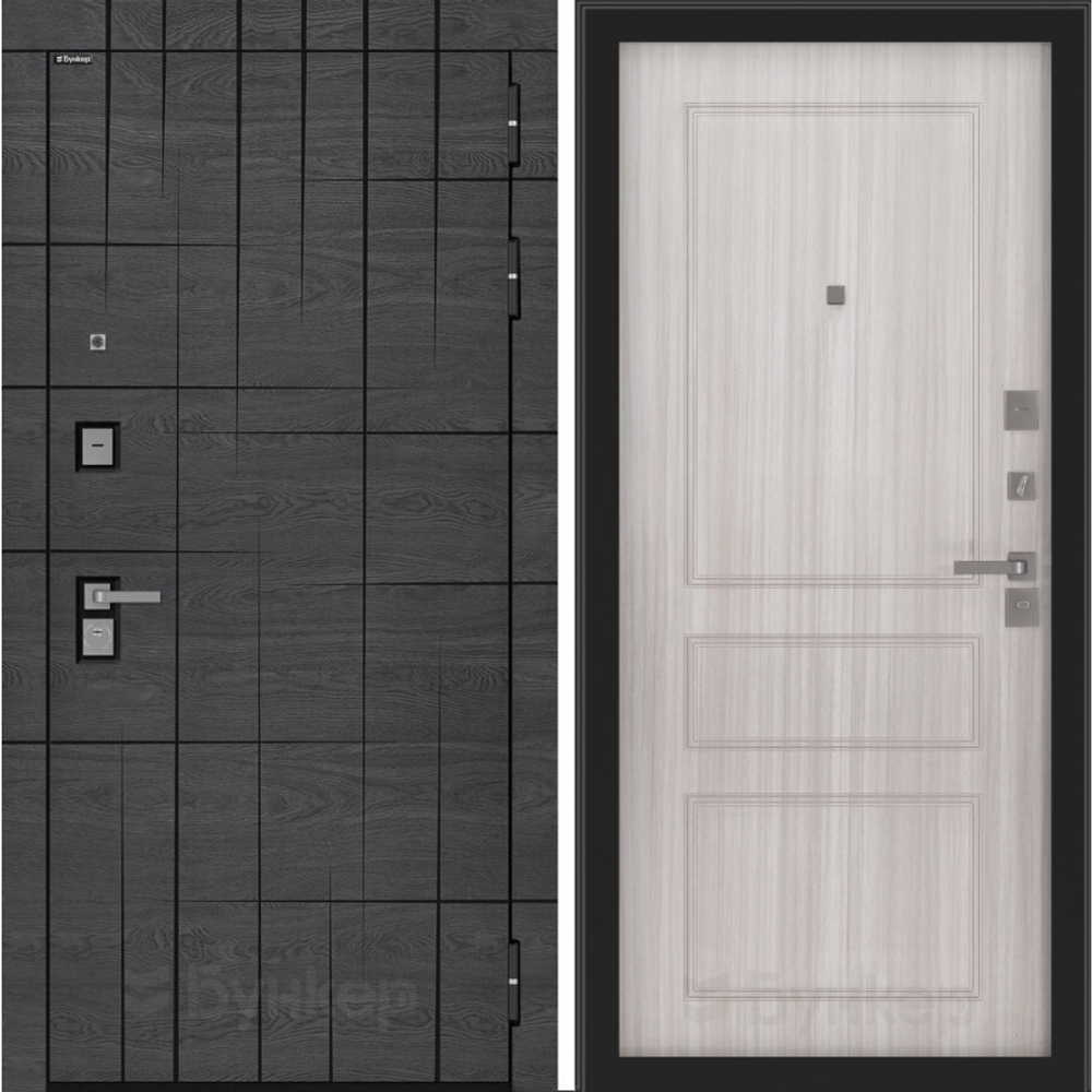 Входная металлическая дверь Бункер BN-09 Дуб майдера горизонт с черной патиной/ ФЛ- 291 бетон светлый