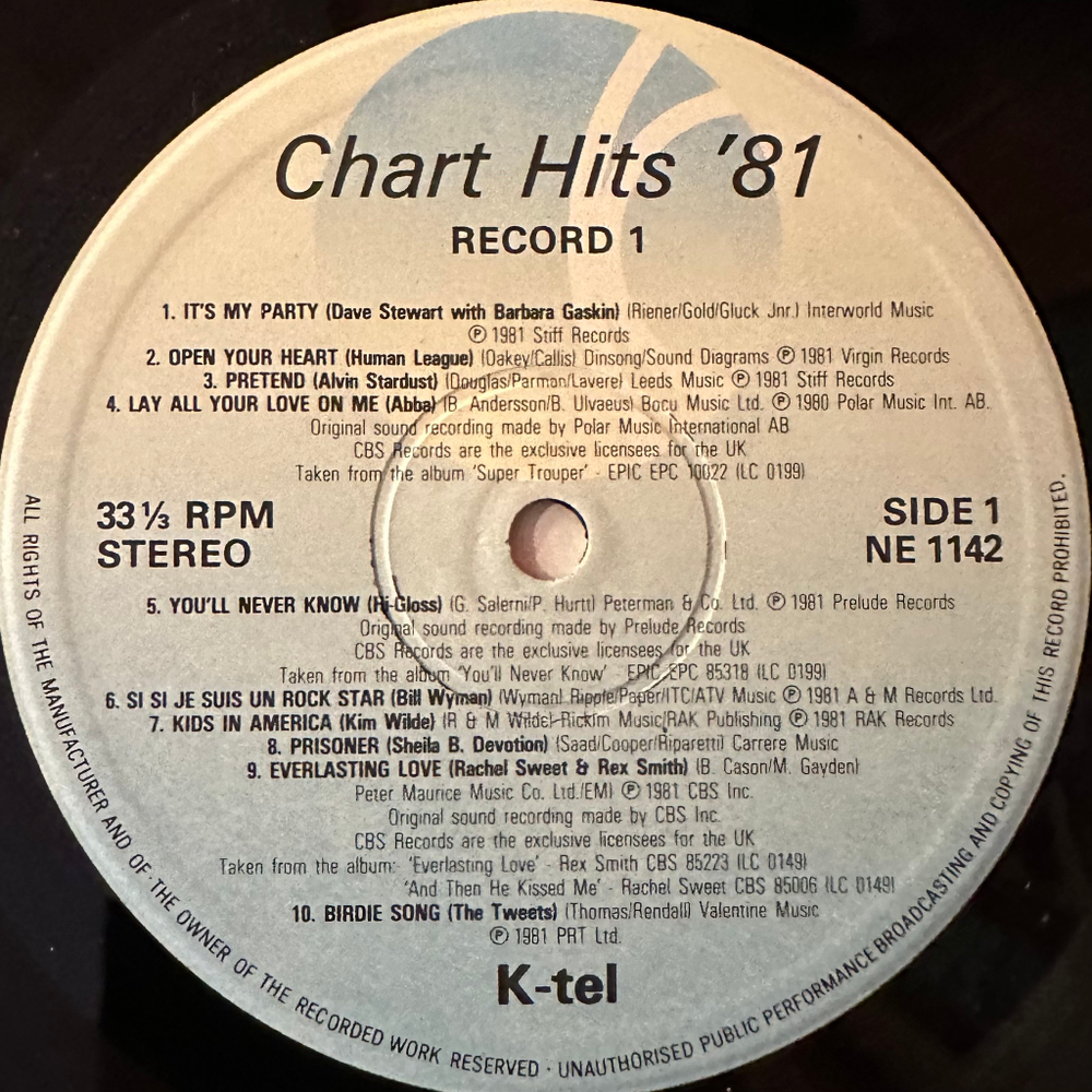 Сборник Chart Hits 81 Volume 1 (Ирландия 1981г.)