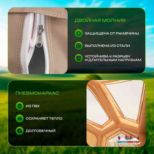 Пневмокаркасная палатка «Летний Уют» 3,8×3,8×2,5 м — семейная, кемпинговая из ПВХ