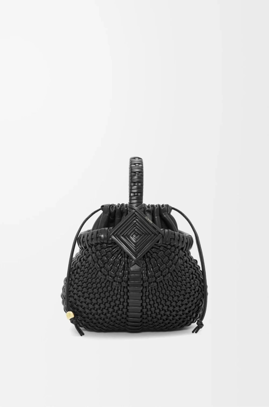 Loewe Миниатюрная круглая плетеная сумка Diamond из телячьей кожи, черный