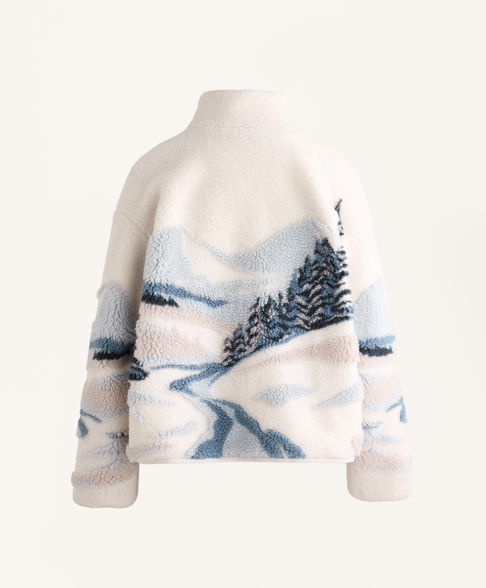 Oysho Куртка из искусственной овчины с горным принтом, экрю