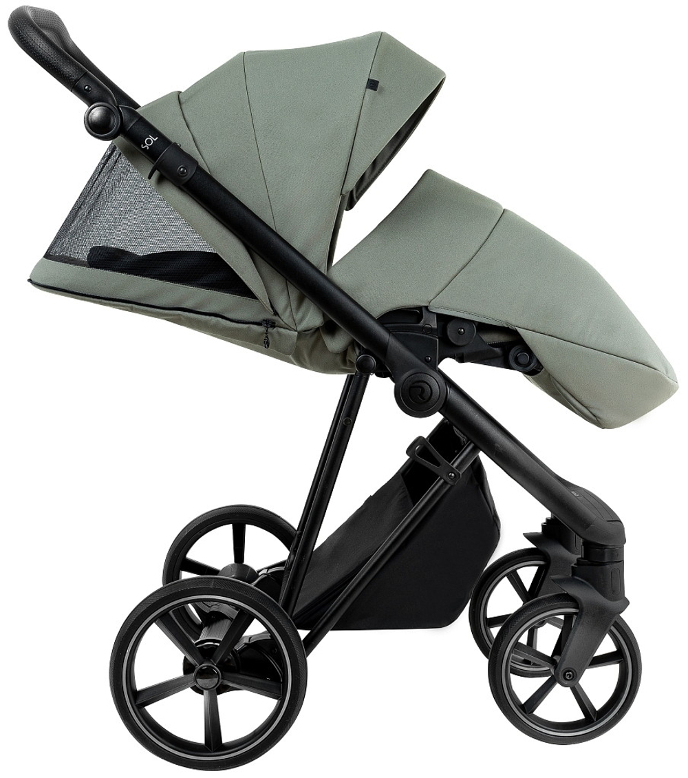 Детская коляска Roan Sol 2.0 3 в 1 с автокреслом Pituso Santiso Pro Black SLL/33/T Sage Green/Black/руч.Black