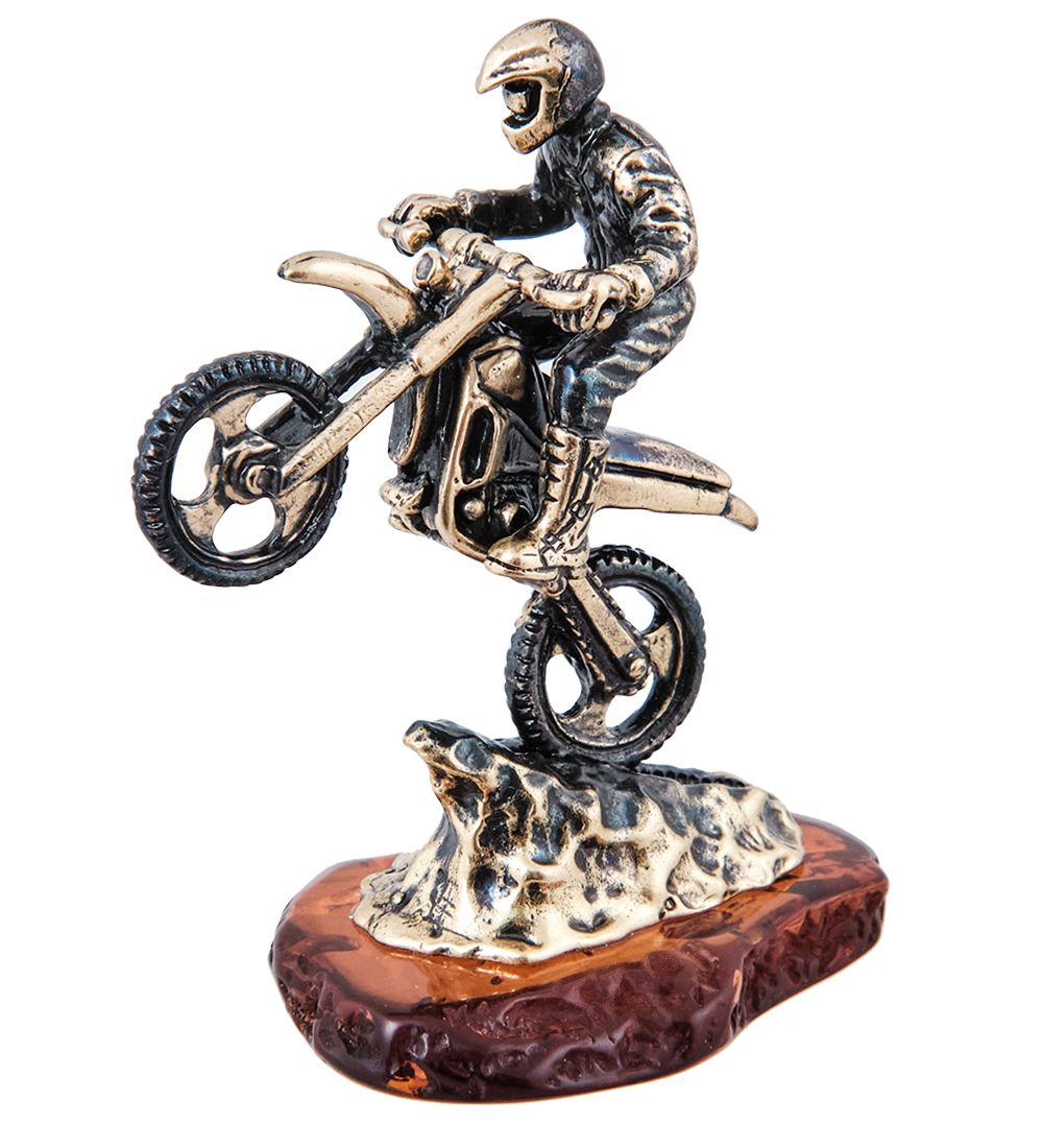 AM-3959 Фигурка «Мотоциклист Эндуро» (латунь, янтарь)