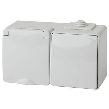 Блок розетка+выкл. ОП Эра Эксперт 11-7601-03 16А(10AX)-250В гориз. IP65 сер. ЭРА Б0035993