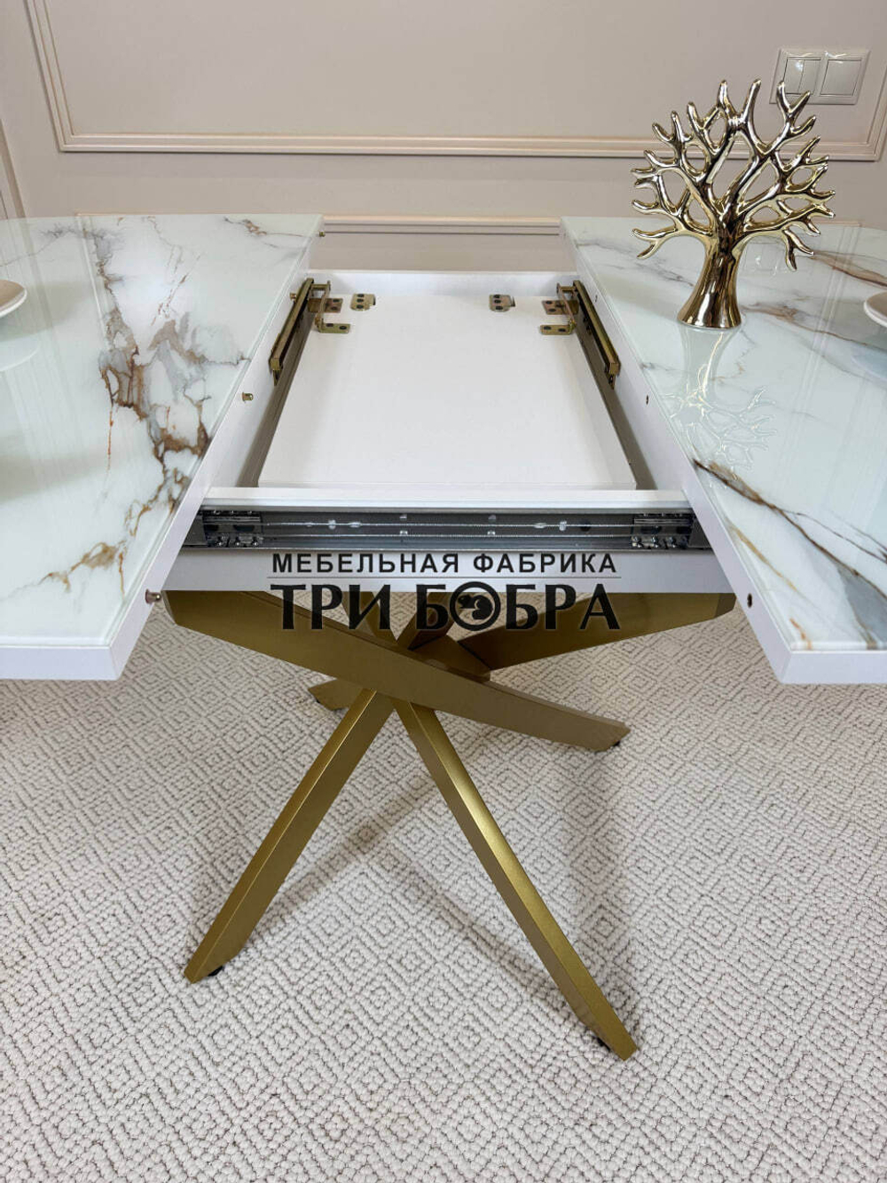 Кухонный раздвижной стол "Танго", белый мрамор