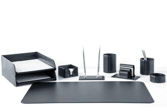 Настольный набор из кожи цвет графит 9 предметов