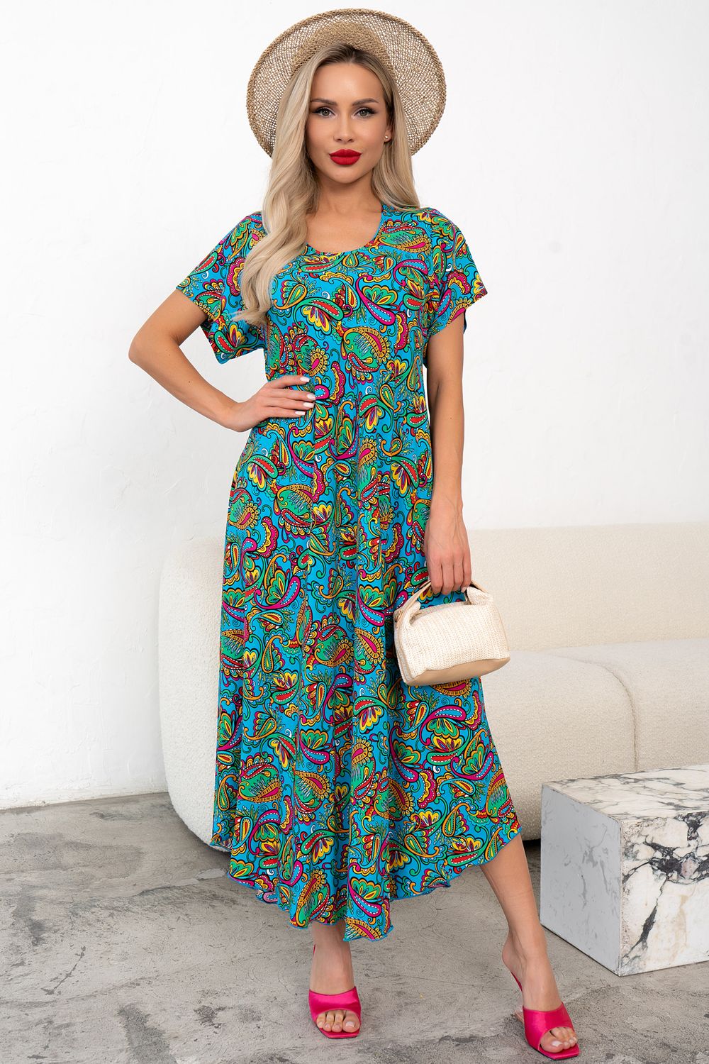 Платье Магия лета (синий/узор)-54р-р Р11-867/35 Nikol