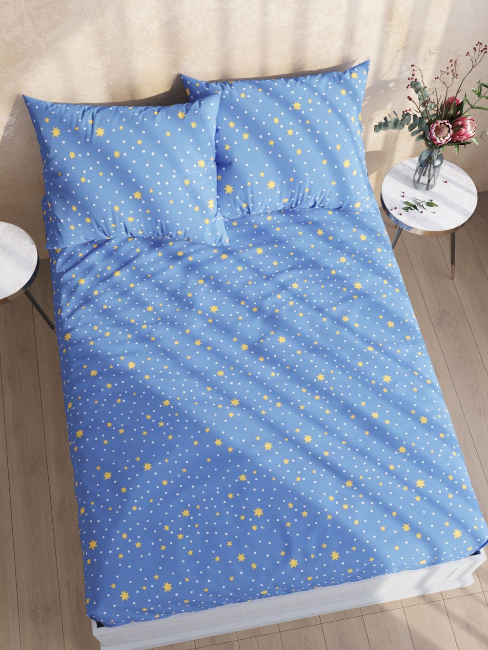Постельное белье перкаль Сказка "Зимние звезды" 1,5-сп Наволочка 50х70 см 1 шт Простынь 150x215 см Пододеяльник 145x215 см