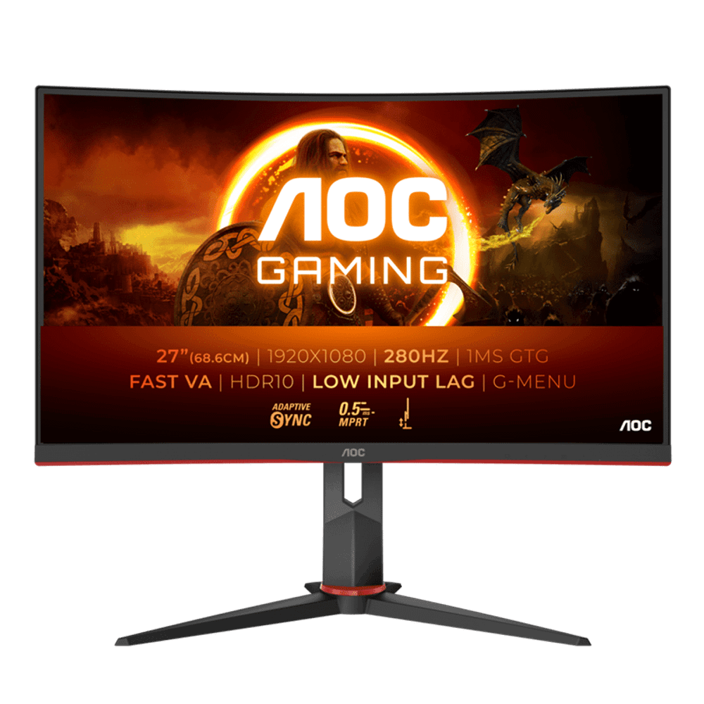 Монитор Игровой 27" AOC C27G2Z3/BK/01 VA 1920x1080 1500R 280Hz 1мс 300кд/м 3000:1 2xHDMI 1xDP Black