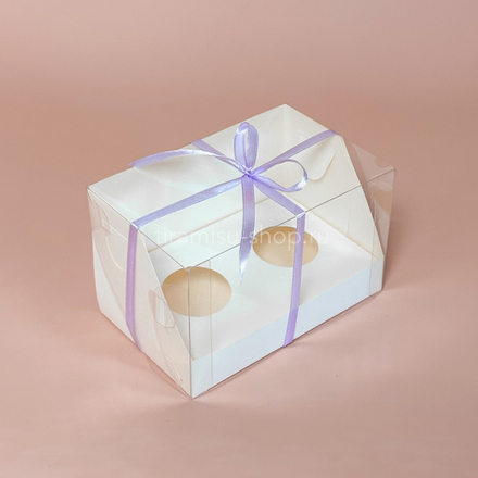 Коробка на 2 капкейка с пластиковой крышкой 16 х 10 х 10 см, белая