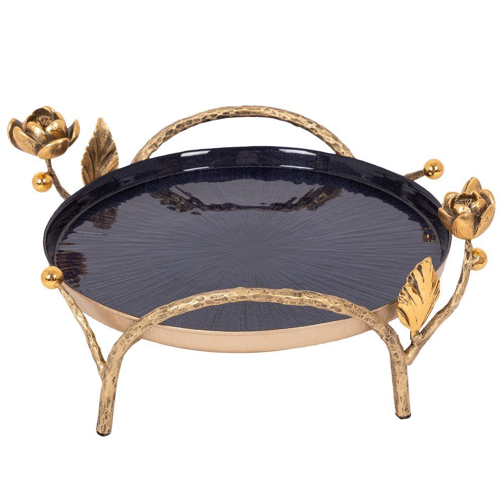 Фруктовница-конфетница Нимфея (поднос) Бронза Синий