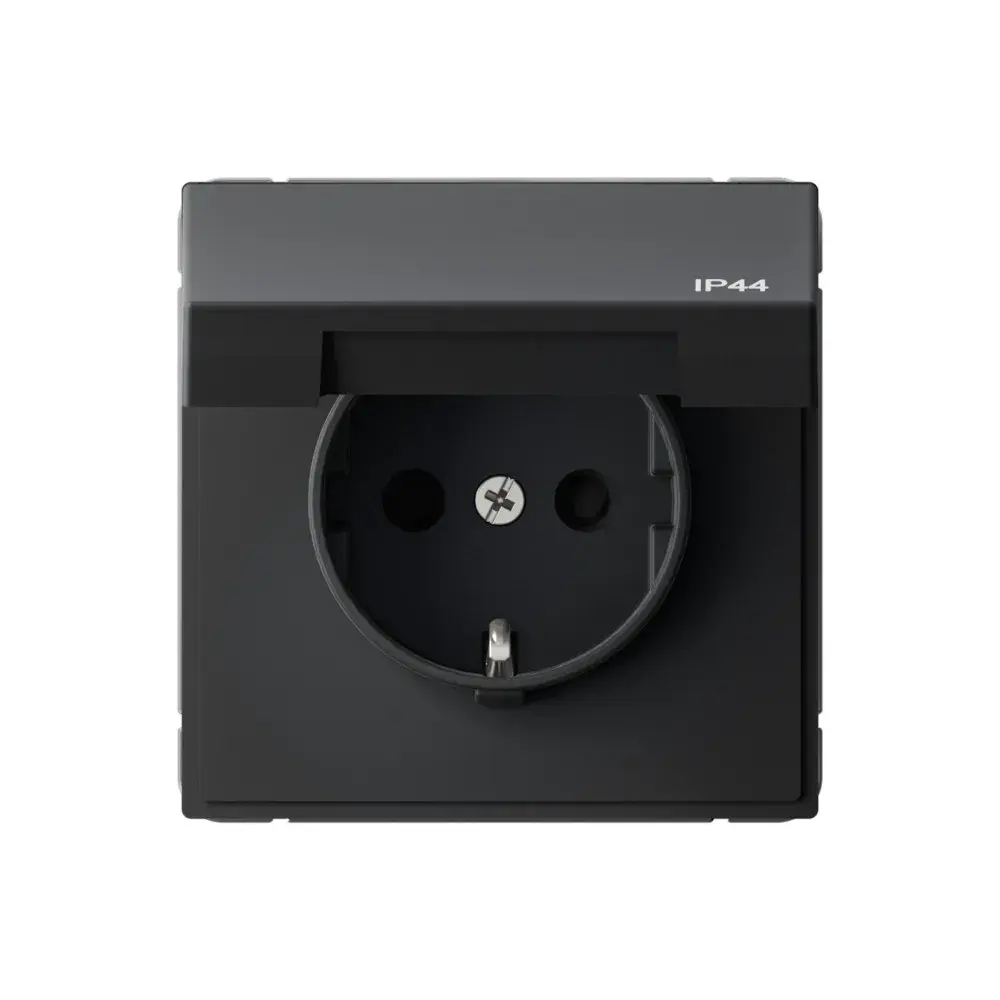 ARTGALLERY РОЗЕТКА с заз.со шт.с крышк, 16А, IP44, механизм, быстрозажим. клем., КАРБОН