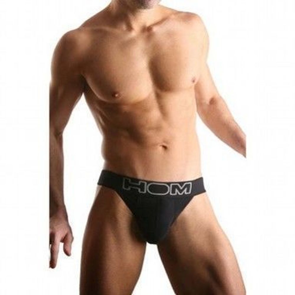 Мужские трусы танга черные с черной резинкой HOM Night Therapy Tanga Brief Black