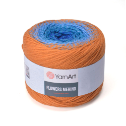 Фловерс Мерино (Flowers Merino) пряжа YarnArt 25%шерсть 75%акрил 1x225г/590м (558 терракотово-голубой-синий)