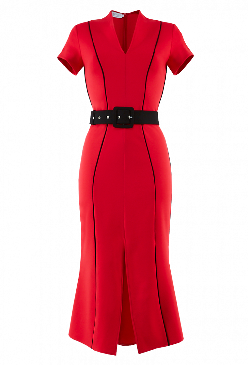 Трикотажное платье с поясом красное 04-01-20 SS