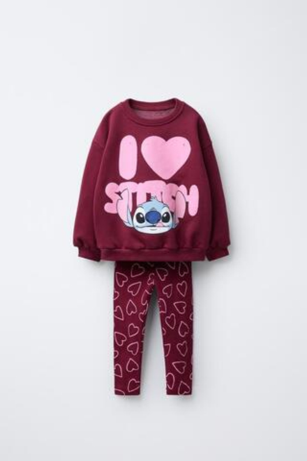 ZARA КОМПЛЕКТ ТОЛСТОВКА И ЛЕГИНСЫ В РУБЧИК LILO & STITCH © DISNEY, ГРАНАТОВЫЙ