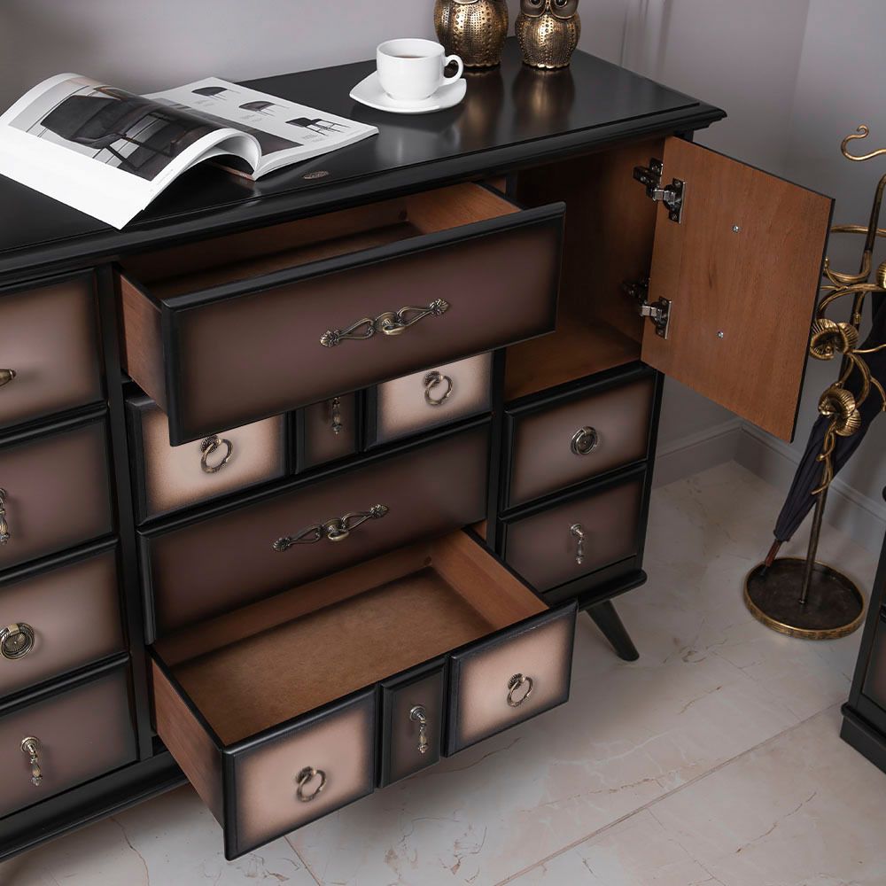 Комод Пандора - 2 с 4 ящиками и 2 полками Орех Оберджин Шоколад