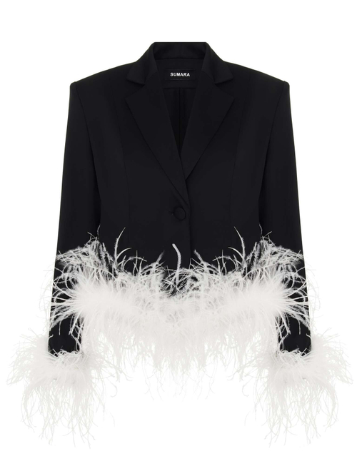 Костюм брючный с перьями