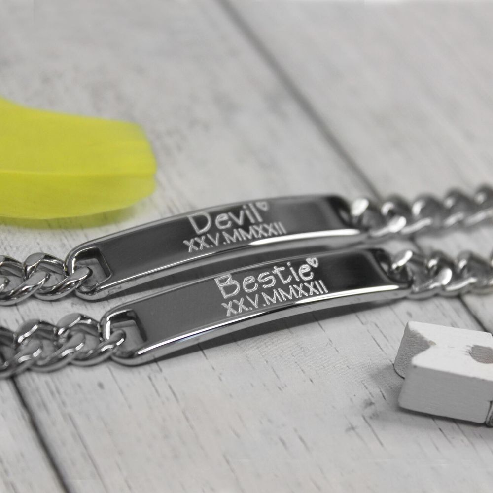 Парные титановые браслеты для двоих с гравировкой на заказ