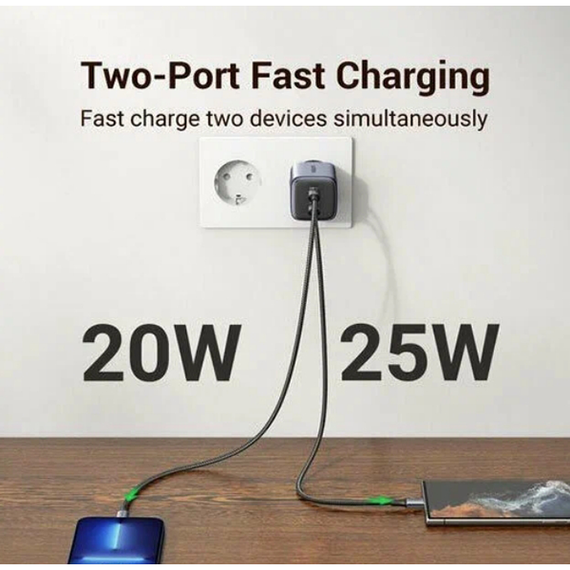 Сетевое зарядное устройство UGREEN CD294 Nexode 45W USB-C+USB-C PD GaN Fast Charger (90573) серый