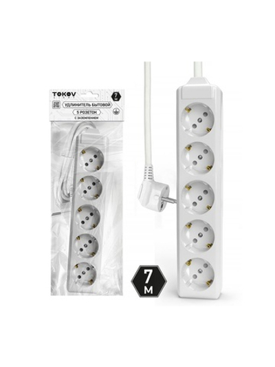 Удлинитель 5х7м с заземл. 10А 3х1.5 TOKOV LIGHT TKL-C01-BU5-7-1.5-Z