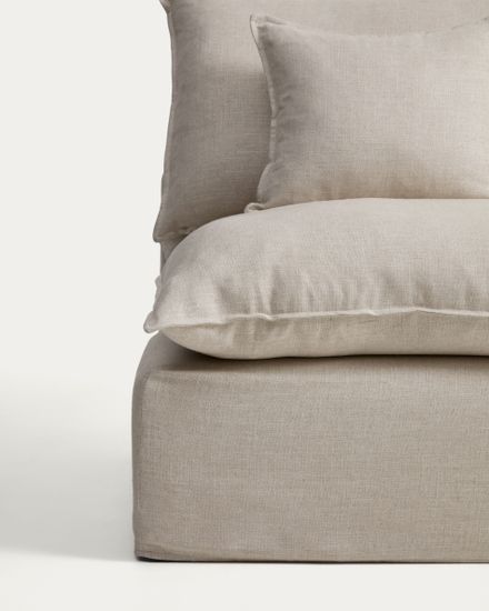 Кресло модульное Anarela бежевое из льна и вискозы со съемным чехлом, 90 см