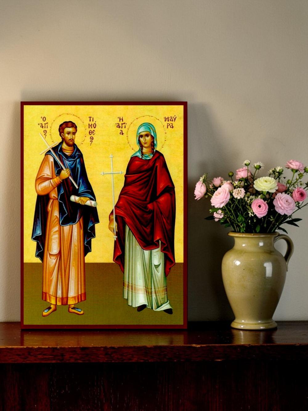 Тимофей и Мавра святые мученики деревянная икона на левкасе