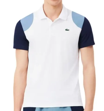 Мужское теннисное поло Lacoste Ultra Dry Colour-Block Sport - white/blue/navy blue