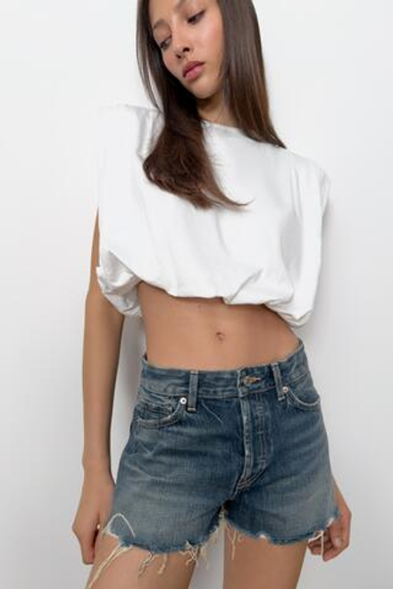 ZARA ТОП-БАЛЛОН С ПОДПЛЕЧНИКАМИ, БЕЛЫЙ