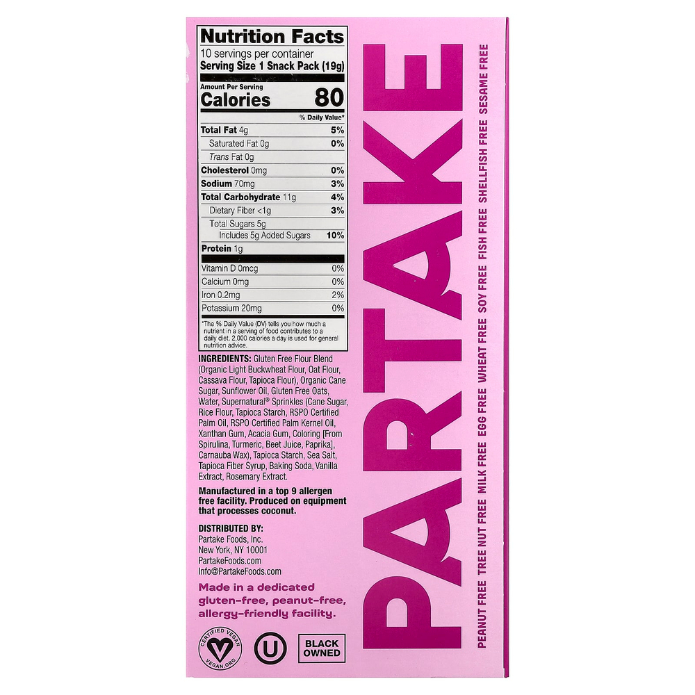 Partake, хрустящее печенье, конфетти, 10 упаковок по 19 г (0,67 унции)