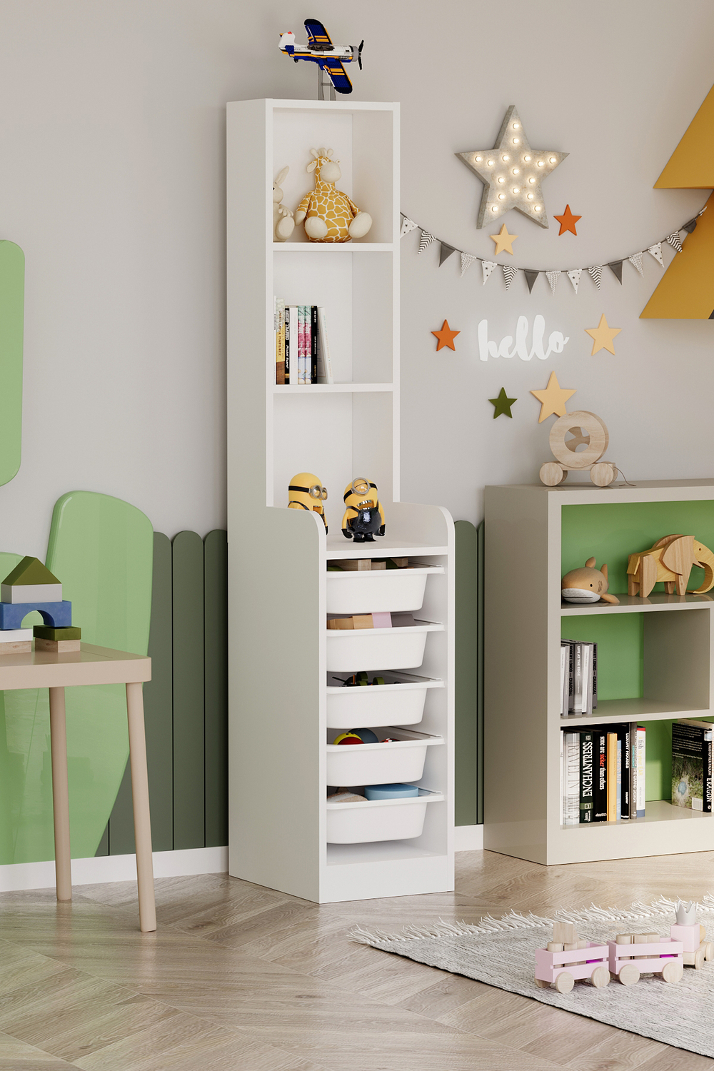 Стеллаж DERYA с 5 выдвижными ящиками - белый