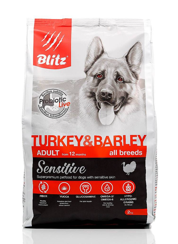 Blitz 15кг Sensitive Turkey&amp;Barley Сухой корм для собак Индейка и ячмень