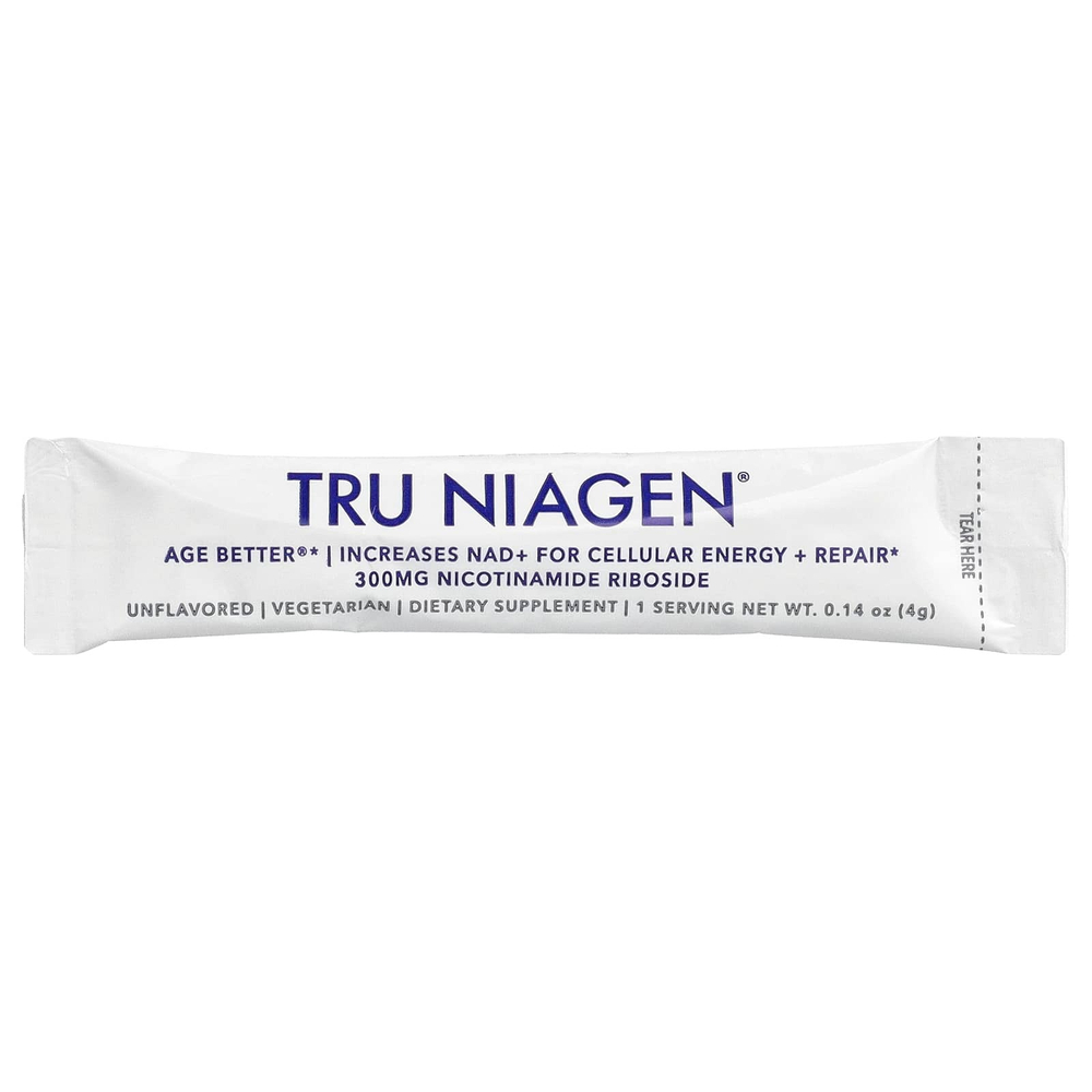 Tru Niagen, NAD+, никотинамид рибозид, без добавок, 30 пакетиков по 4 г (0,14 унции)