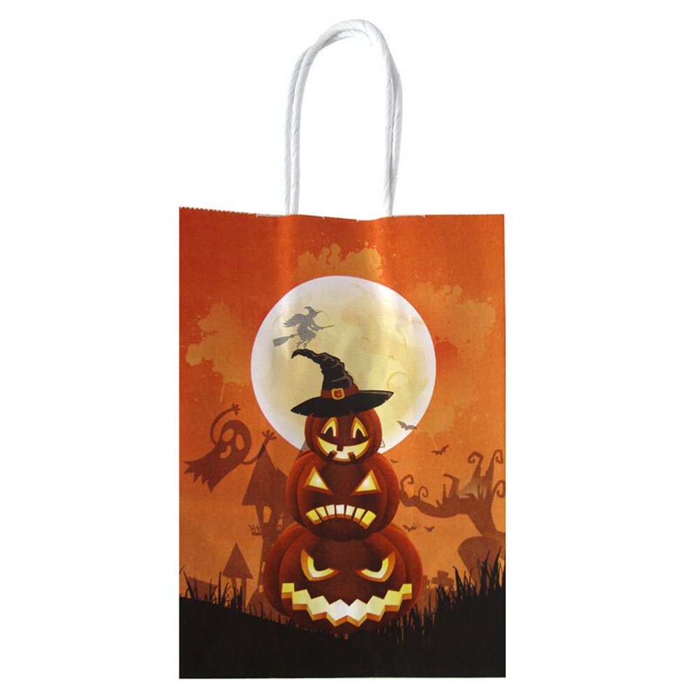 Пакет подарочный "Крафт. Хеллоуин. Тыквы" 15*8*21 см