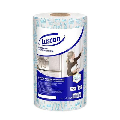 Салфетки в рулоне Luscan нетканое полотно 25х30 см 45 г/кв.м. 100 листов.