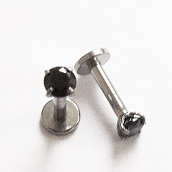 Пирсинг. Лабрета интернал для пирсинга губы 6 мм с черным кристаллом 3 мм. Медицинская сталь.
