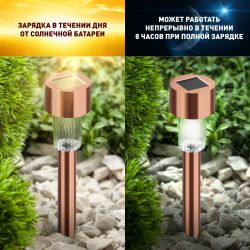 Светильник уличный ЭРА SL-SS30-CPR-M на солнечной батарее, нержавеющая сталь, медный, 32 см (комплект 12 шт. под МП)