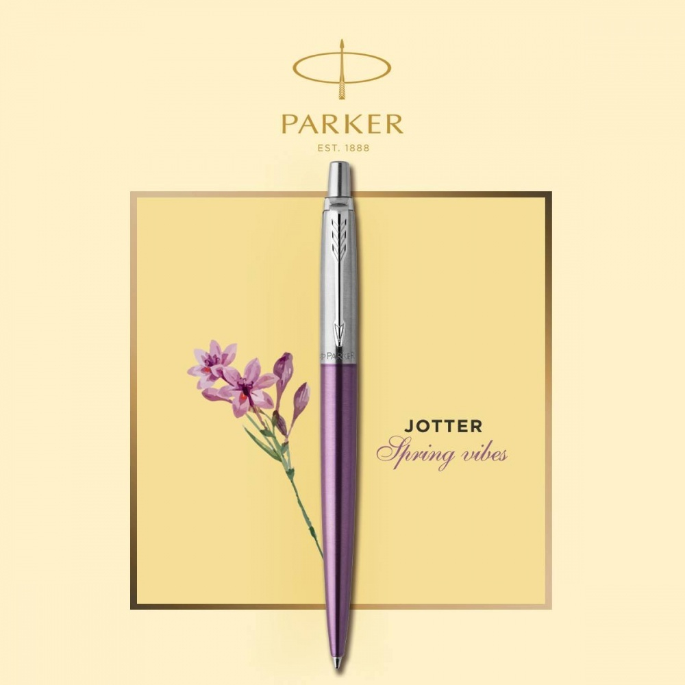 Шариковая ручка Parker "Jotter Victoria Violet Chrome CT", стержень:M, цвет чернил: blue в подарочной блистерной упаковке