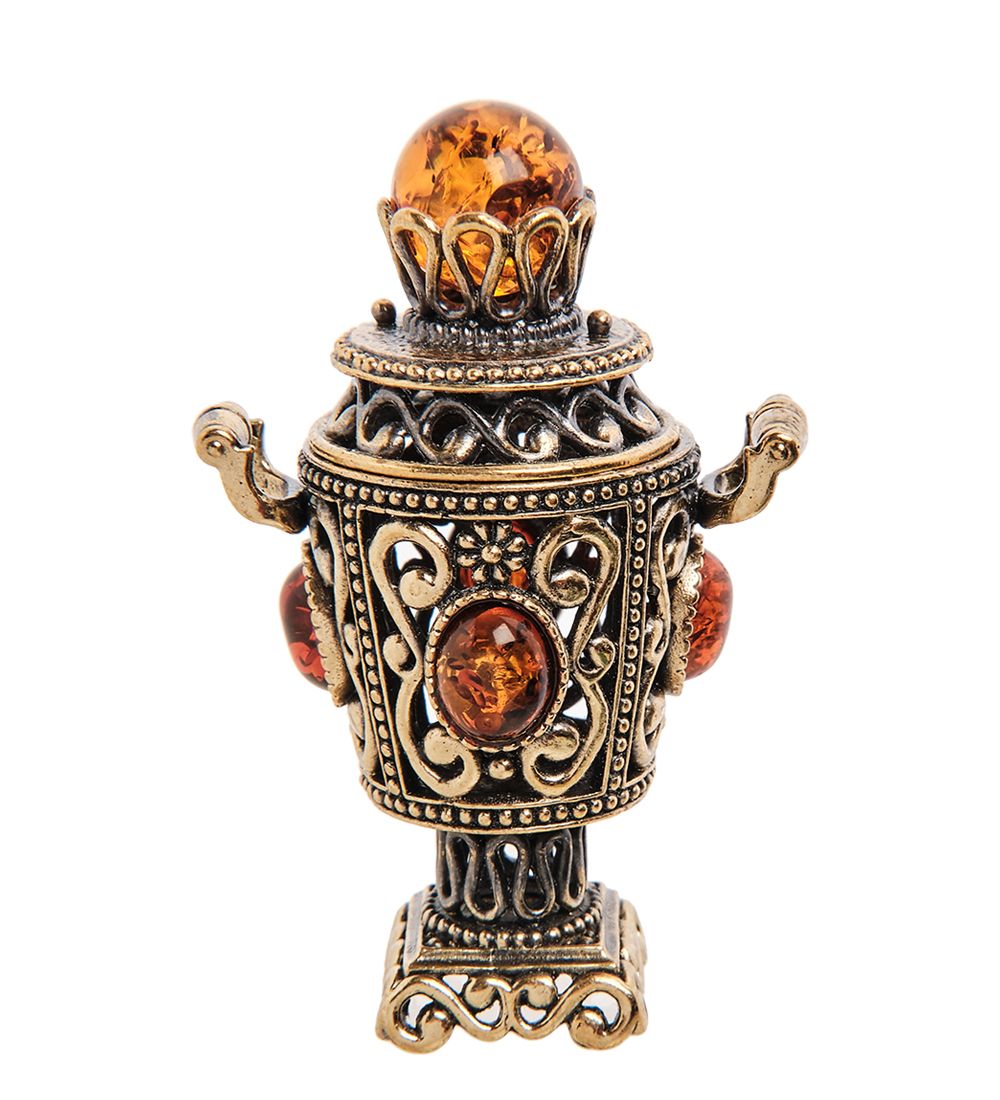 Народные промыслы AM-3233 Фигурка «Самовар Ажурный» (латунь, янтарь)