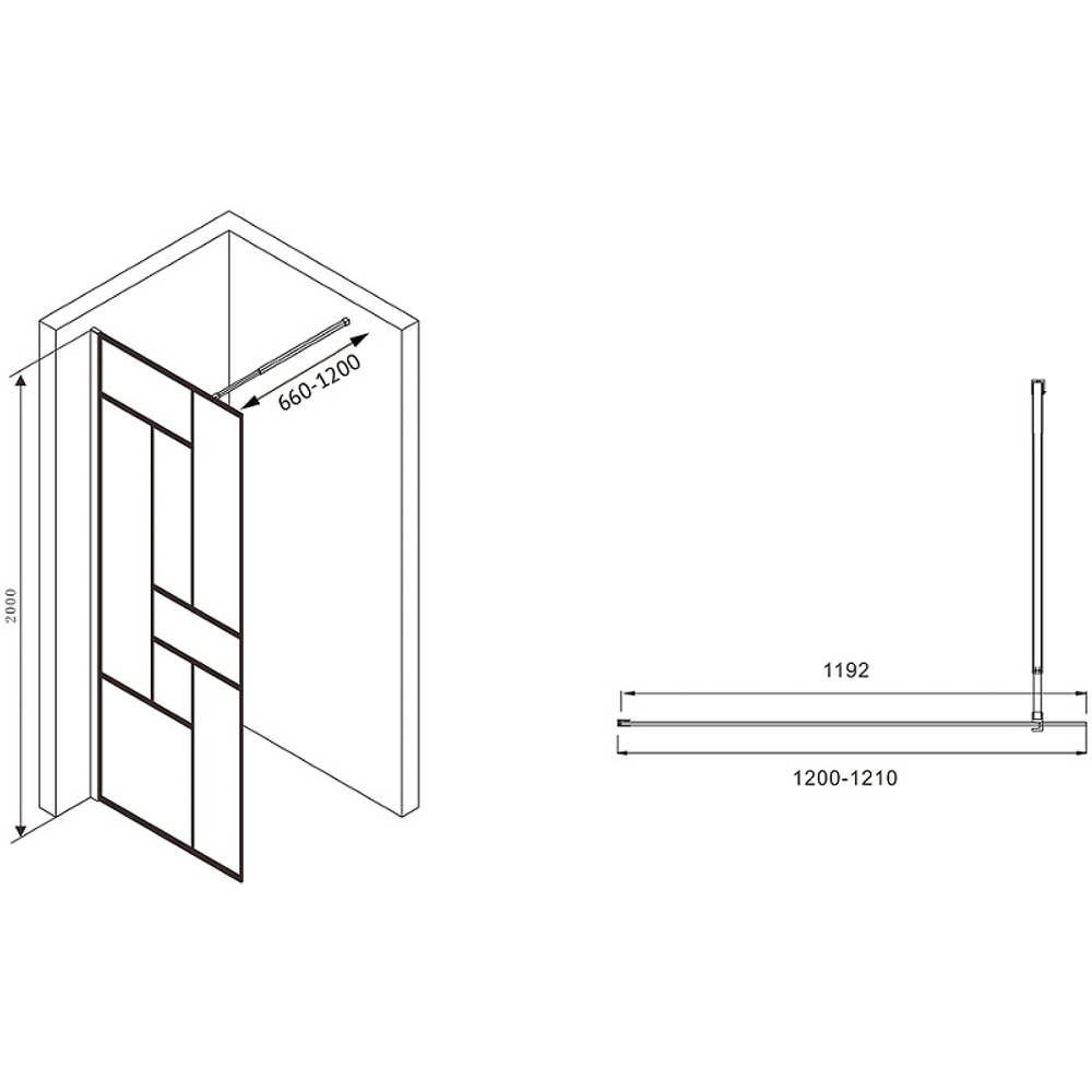Душевая перегородка Abber Immer Offen 120 AG63120B профиль Черный стекло прозрачное
