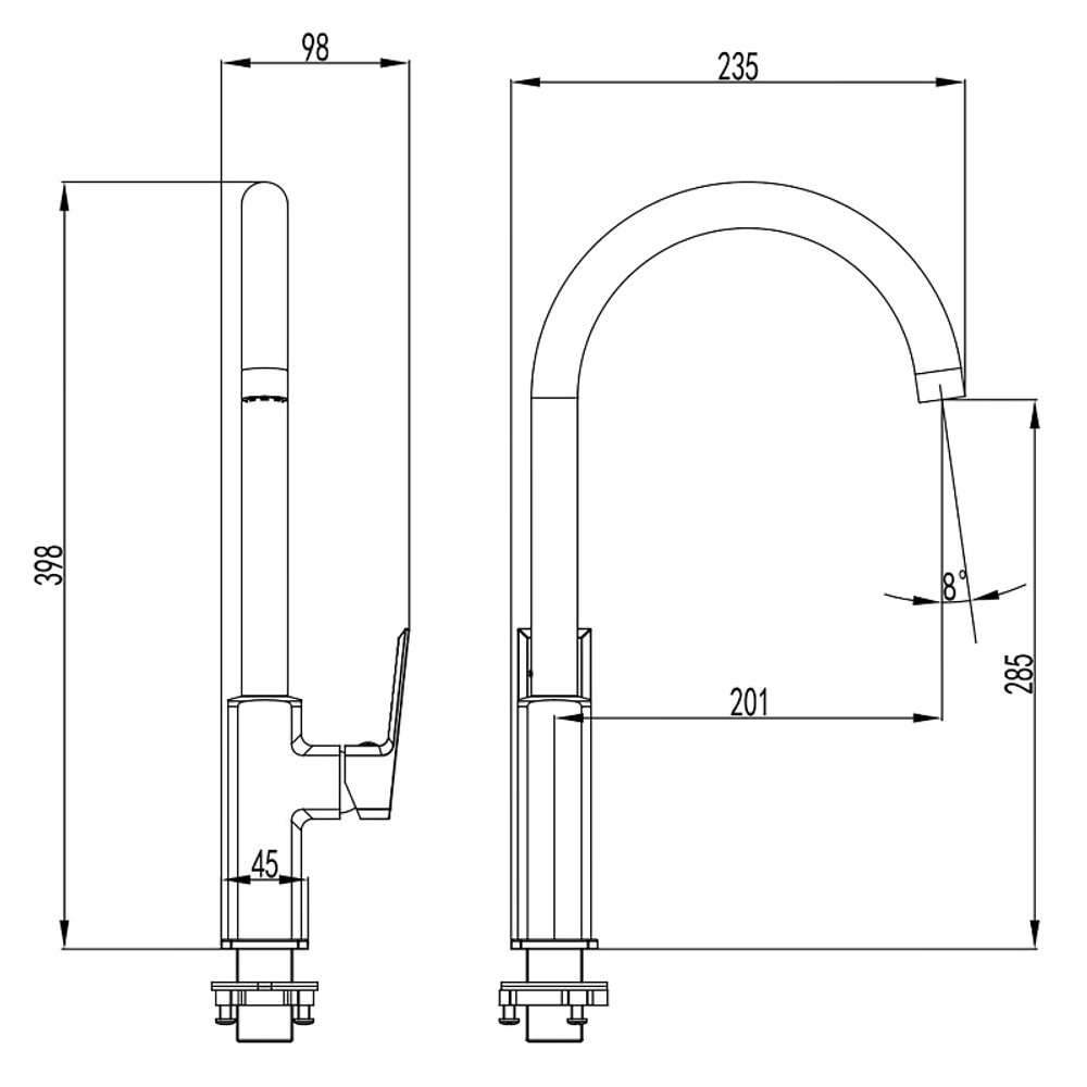 Смеситель для кухонной мойки Azario HARDCORE керамический картридж, хром (AZ-VJG568277C)