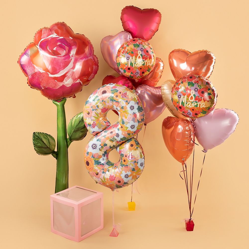 Шар (34''/86 см) Цифра, 8 Цветочный вальс, 1 шт. в уп.