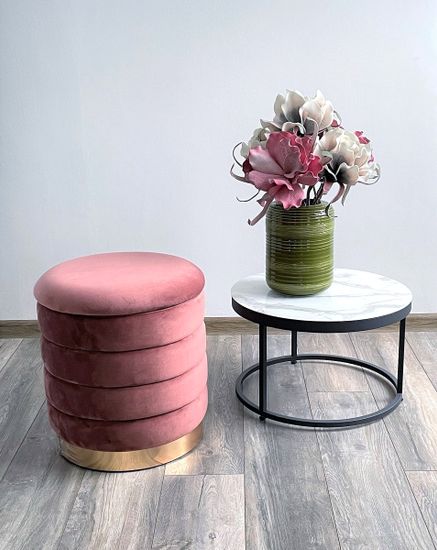 Пуф для гостиной ФРЕД розовый #15, велюр / золотой каркас