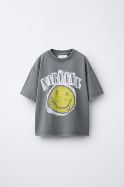ZARA ФУТБОЛКА С ПРИНТОМ NIRVANA ®, СЕРЫЙ