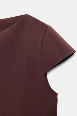 ZARA ФУТБОЛКА С КОРОТКИМИ РУКАВАМИ, ШОКОЛАДНЫЙ