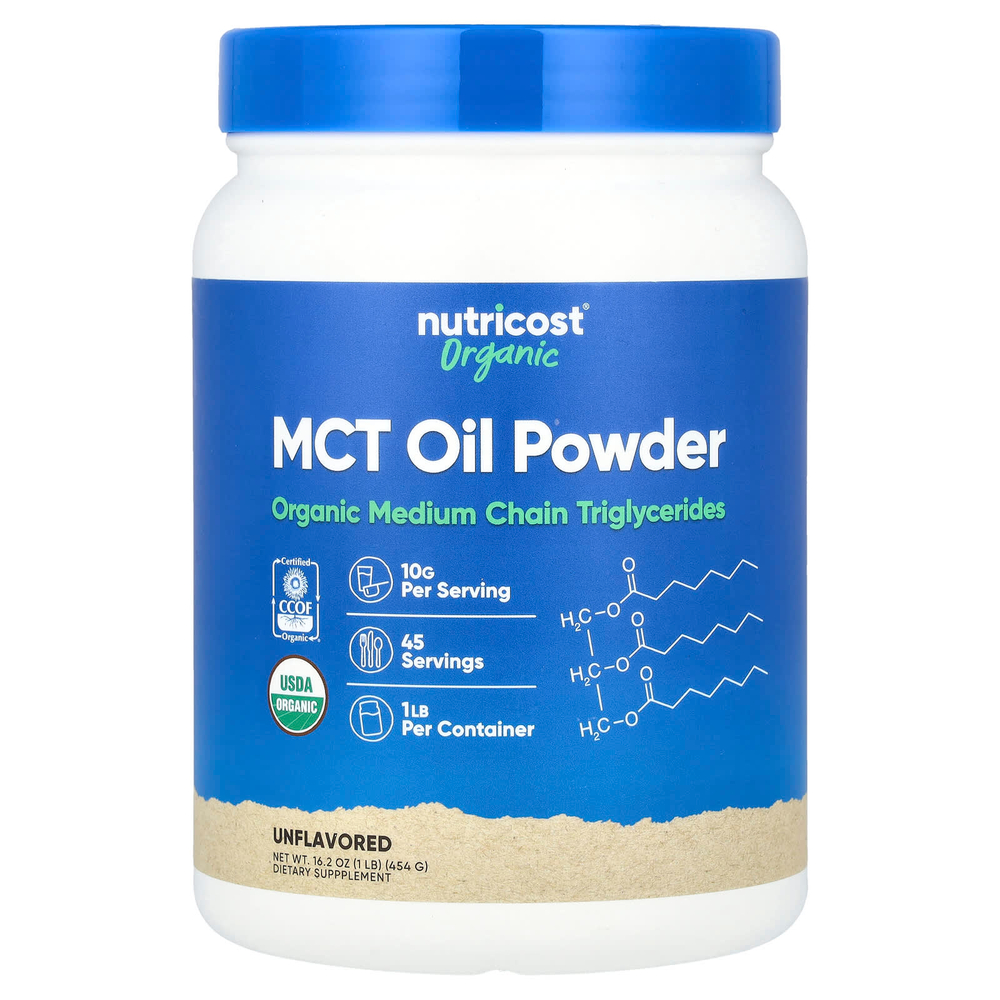 Nutricost, Порошок из органического масла MCT, без ароматизаторов, 454 г (16,2 унции)